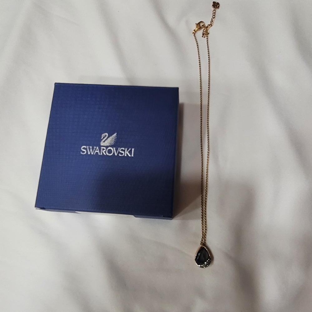 Swarovski Gold Necklace with Grayish Blue Color Pendant